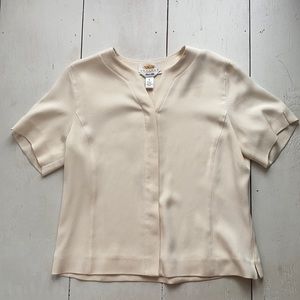 Talbots cream silk button front short sleeve shirt
